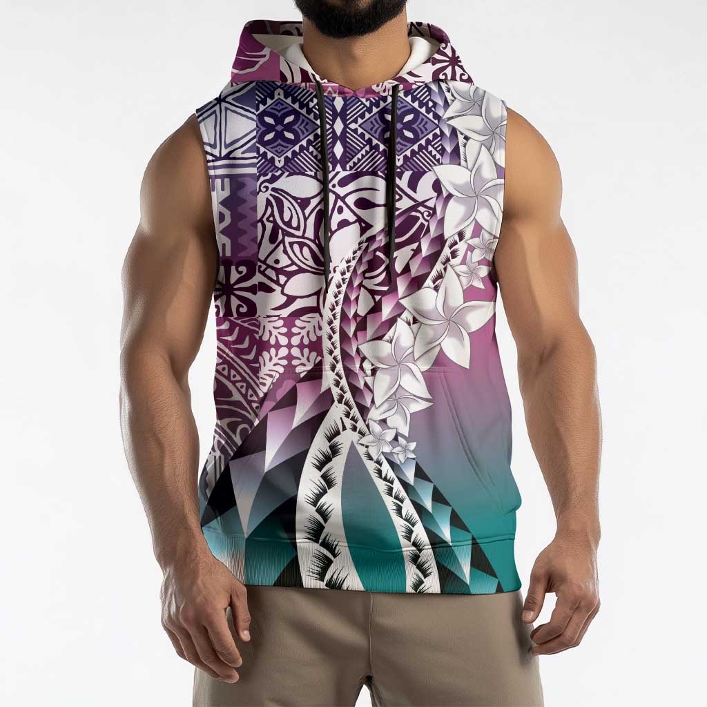 Aloha Vintage Plumeria Hawaiian Tapa Pattern Sleeveless Hoodie Gradient Hawaiian Tapa Pattern - Polynesian Pride