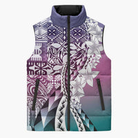 Aloha Vintage Plumeria Hawaiian Tapa Pattern Sleeveless Puffer Jacket Gradient Hawaiian Tapa Pattern - Polynesian Pride