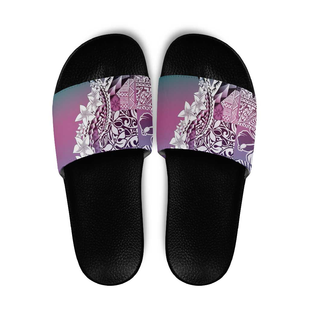 Aloha Vintage Plumeria Hawaiian Tapa Pattern Slide Sandals Gradient Hawaiian Tapa Pattern - Polynesian Pride