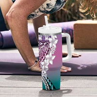 Aloha Vintage Plumeria Hawaiian Tapa Pattern Tumbler With Handle Gradient Hawaiian Tapa Pattern - Polynesian Pride