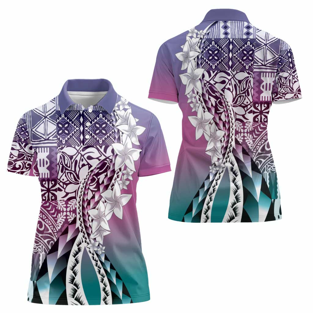 Aloha Vintage Plumeria Hawaiian Tapa Pattern Women Polo Shirt Gradient Hawaiian Tapa Pattern - Polynesian Pride