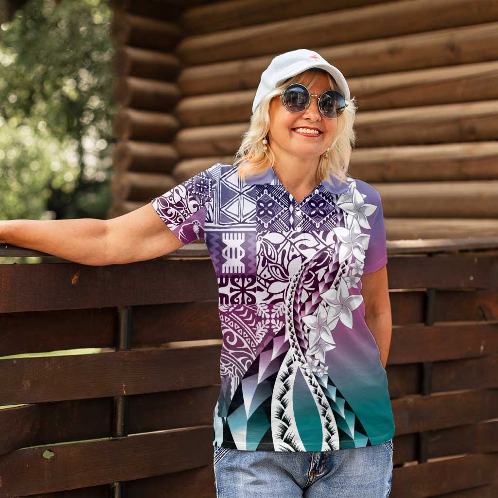 Aloha Vintage Plumeria Hawaiian Tapa Pattern Women Polo Shirt Gradient Hawaiian Tapa Pattern - Polynesian Pride
