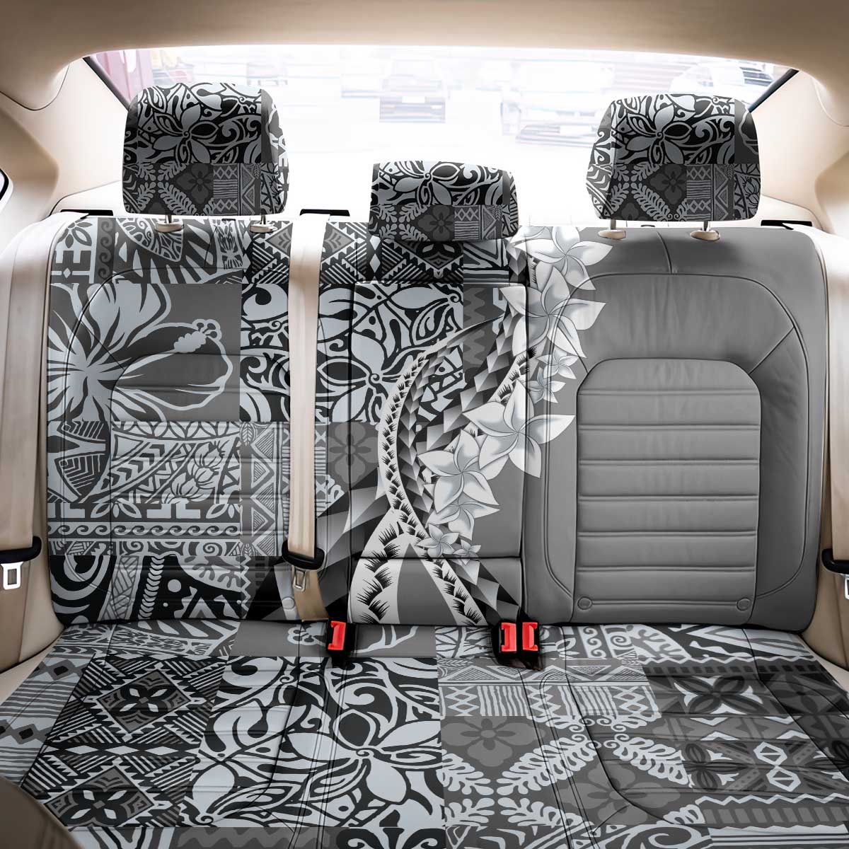 Aloha Vintage Plumeria Hawaiian Tapa Pattern Back Car Seat Cover Gray Hawaiian Tapa Pattern - Polynesian Pride