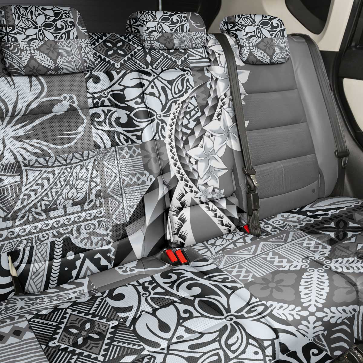 Aloha Vintage Plumeria Hawaiian Tapa Pattern Back Car Seat Cover Gray Hawaiian Tapa Pattern - Polynesian Pride