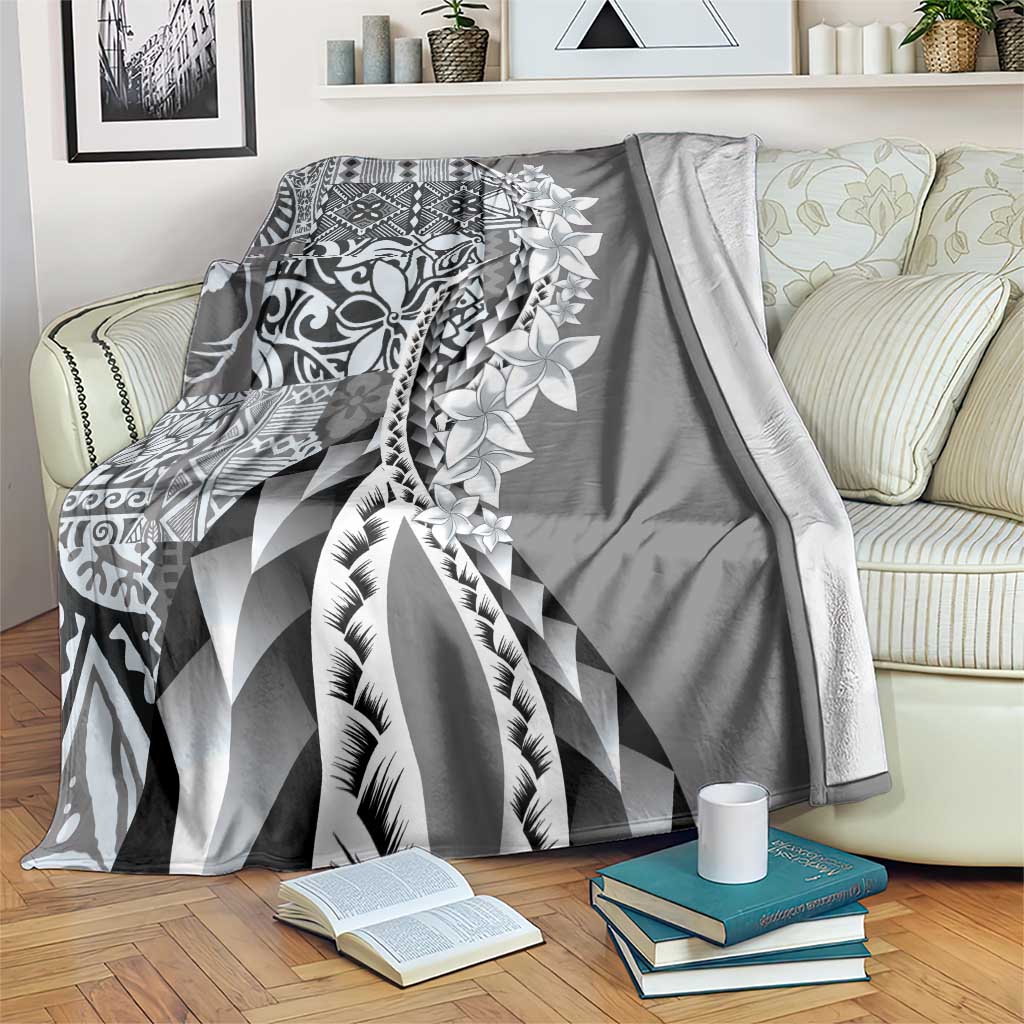 Aloha Vintage Plumeria Hawaiian Tapa Pattern Blanket Gray Hawaiian Tapa Pattern - Polynesian Pride