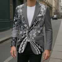 Aloha Vintage Plumeria Hawaiian Tapa Pattern Blazer Gray Hawaiian Tapa Pattern - Polynesian Pride