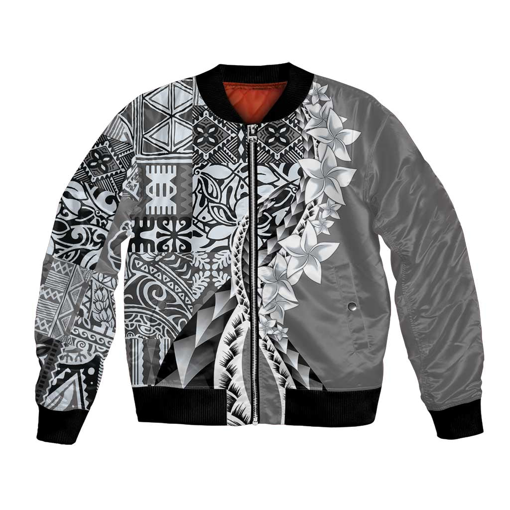 Aloha Vintage Plumeria Hawaiian Tapa Pattern Bomber Jacket Gray Hawaiian Tapa Pattern - Polynesian Pride