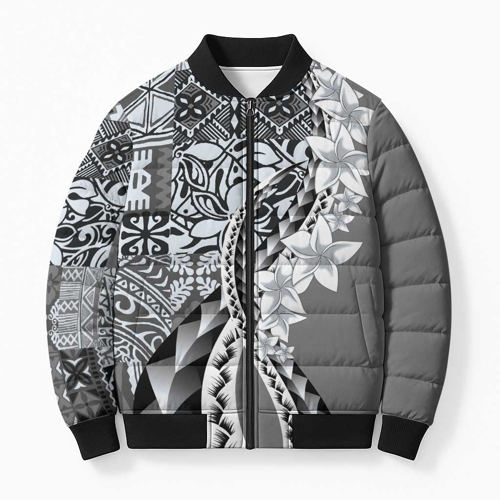 Aloha Vintage Plumeria Hawaiian Tapa Pattern Bomber Puffer Jacket Gray Hawaiian Tapa Pattern - Polynesian Pride