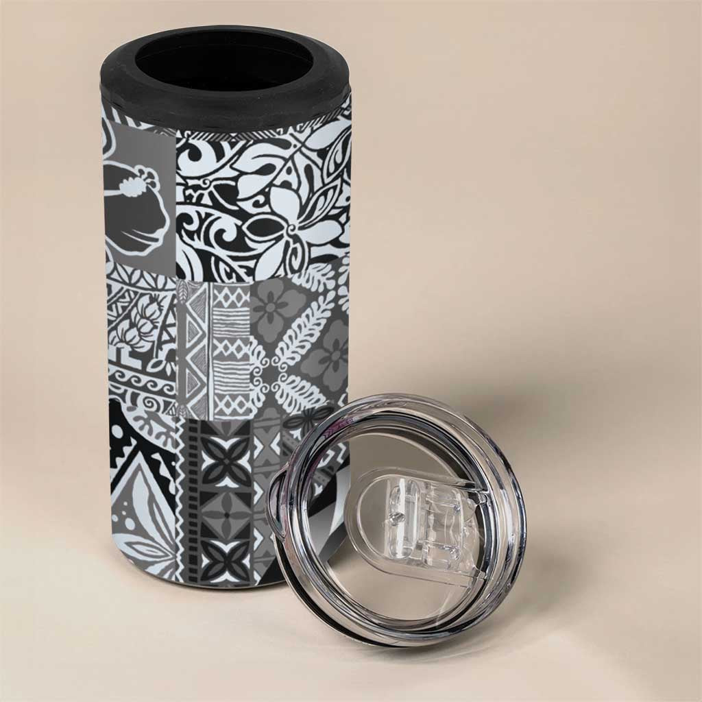 Aloha Vintage Plumeria Hawaiian Tapa Pattern 4 in 1 Can Cooler Tumbler Gray Hawaiian Tapa Pattern - Polynesian Pride