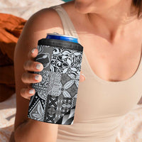 Aloha Vintage Plumeria Hawaiian Tapa Pattern 4 in 1 Can Cooler Tumbler Gray Hawaiian Tapa Pattern - Polynesian Pride
