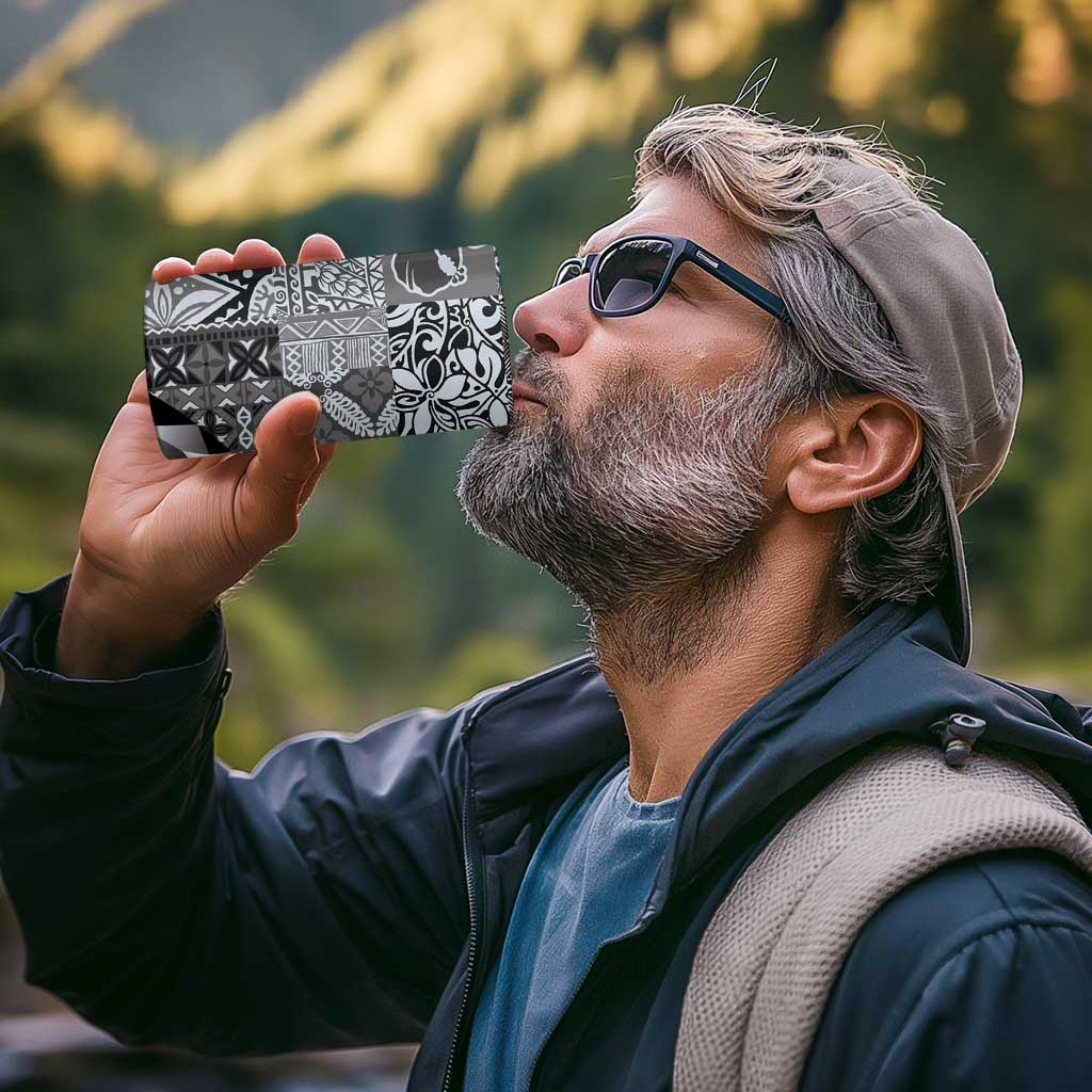 Aloha Vintage Plumeria Hawaiian Tapa Pattern 4 in 1 Can Cooler Tumbler Gray Hawaiian Tapa Pattern - Polynesian Pride