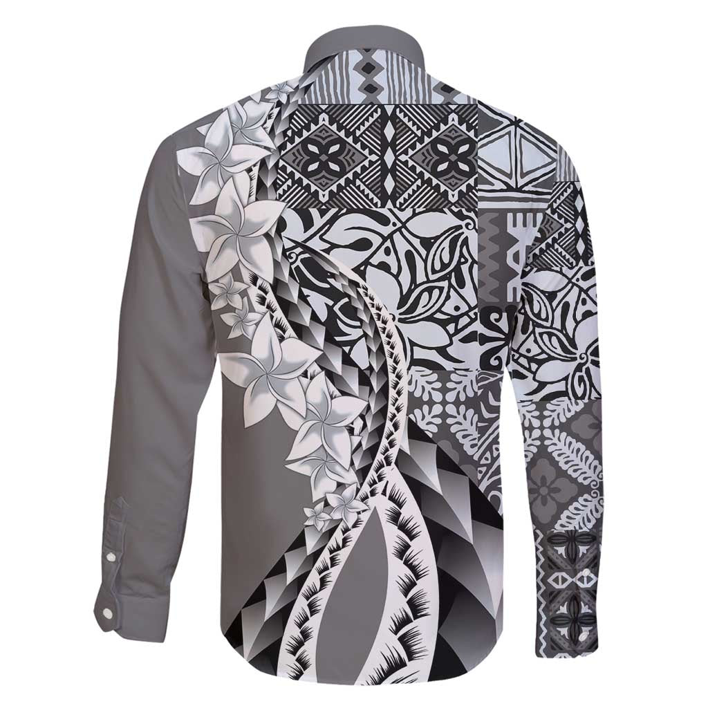 Aloha Vintage Plumeria Hawaiian Tapa Pattern Family Matching Mermaid Dress and Hawaiian Shirt Gray Hawaiian Tapa Pattern - Polynesian Pride