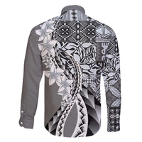 Aloha Vintage Plumeria Hawaiian Tapa Pattern Family Matching Off Shoulder Short Dress and Hawaiian Shirt Gray Hawaiian Tapa Pattern - Polynesian Pride