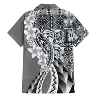 Aloha Vintage Plumeria Hawaiian Tapa Pattern Family Matching Short Sleeve Bodycon Dress and Hawaiian Shirt Gray Hawaiian Tapa Pattern - Polynesian Pride