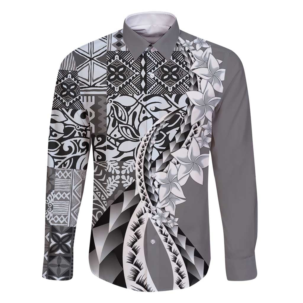 Aloha Vintage Plumeria Hawaiian Tapa Pattern Family Matching Tank Maxi Dress and Hawaiian Shirt Gray Hawaiian Tapa Pattern - Polynesian Pride