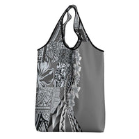 Aloha Vintage Plumeria Hawaiian Tapa Pattern Grocery Bag Gray Hawaiian Tapa Pattern - Polynesian Pride