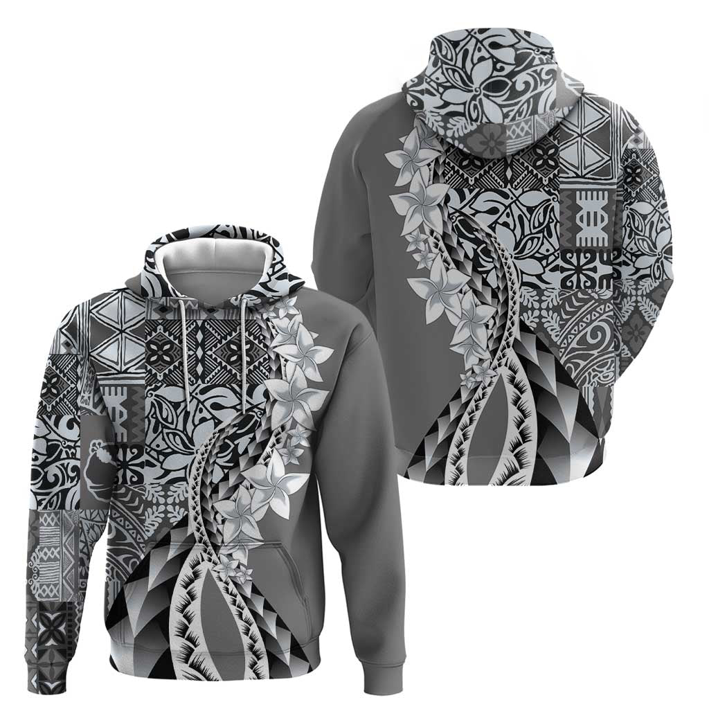 Aloha Vintage Plumeria Hawaiian Tapa Pattern Hoodie Gray Hawaiian Tapa Pattern - Polynesian Pride