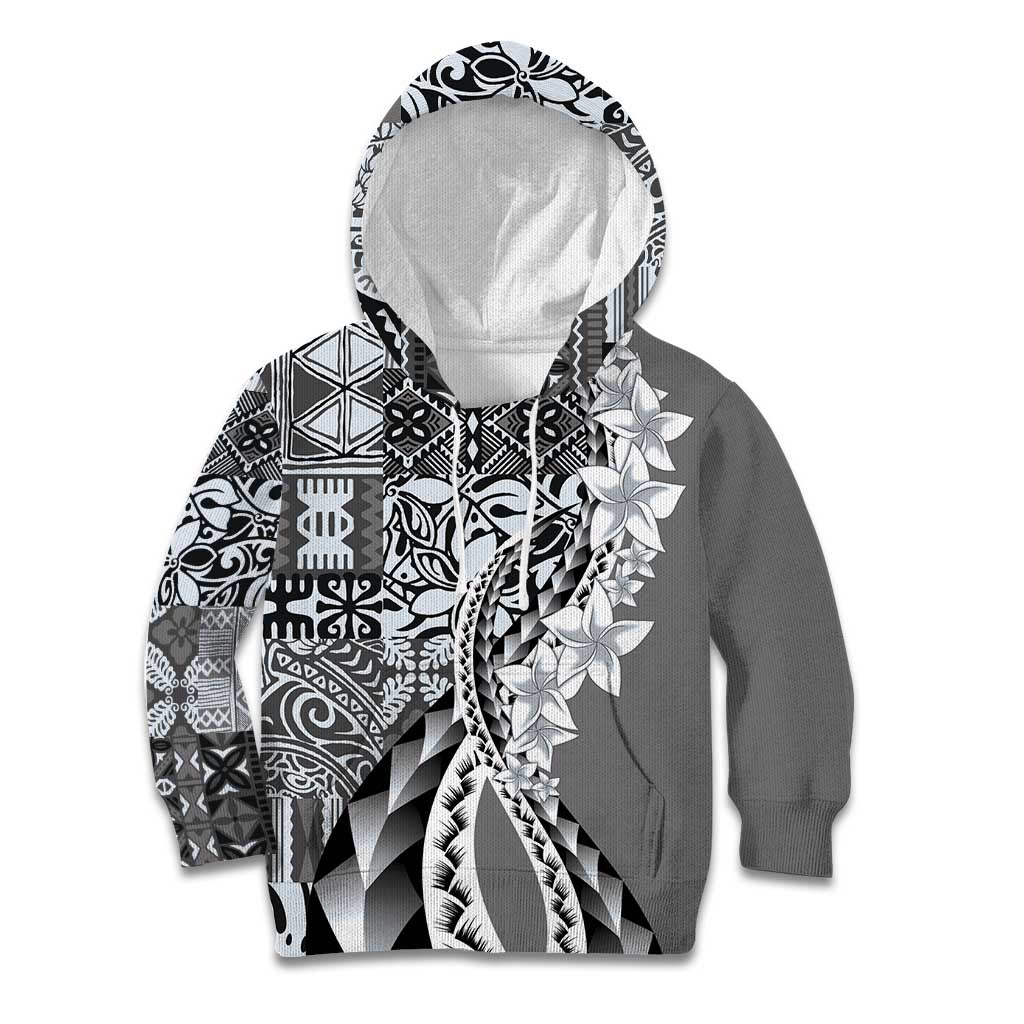 Aloha Vintage Plumeria Hawaiian Tapa Pattern Kid Hoodie Gray Hawaiian Tapa Pattern - Polynesian Pride