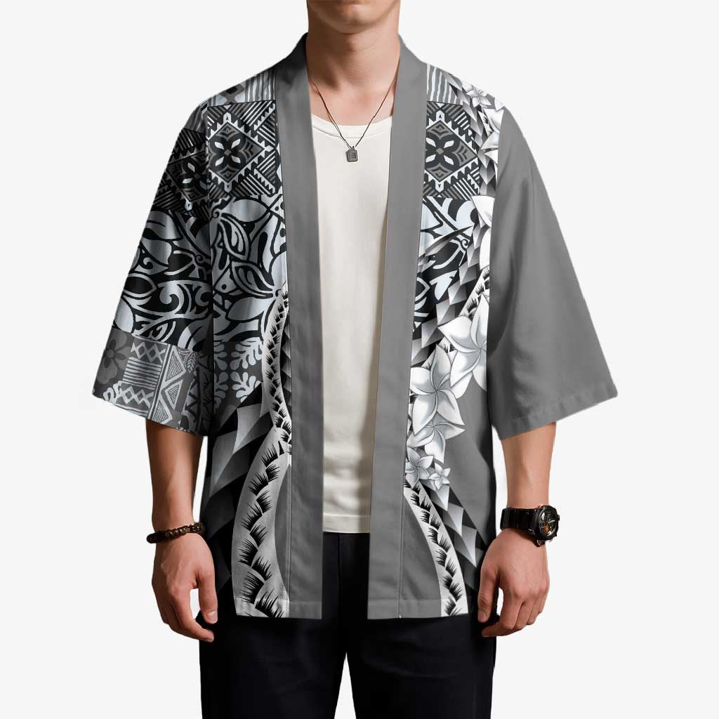 Aloha Vintage Plumeria Hawaiian Tapa Pattern Kimono Gray Hawaiian Tapa Pattern - Polynesian Pride