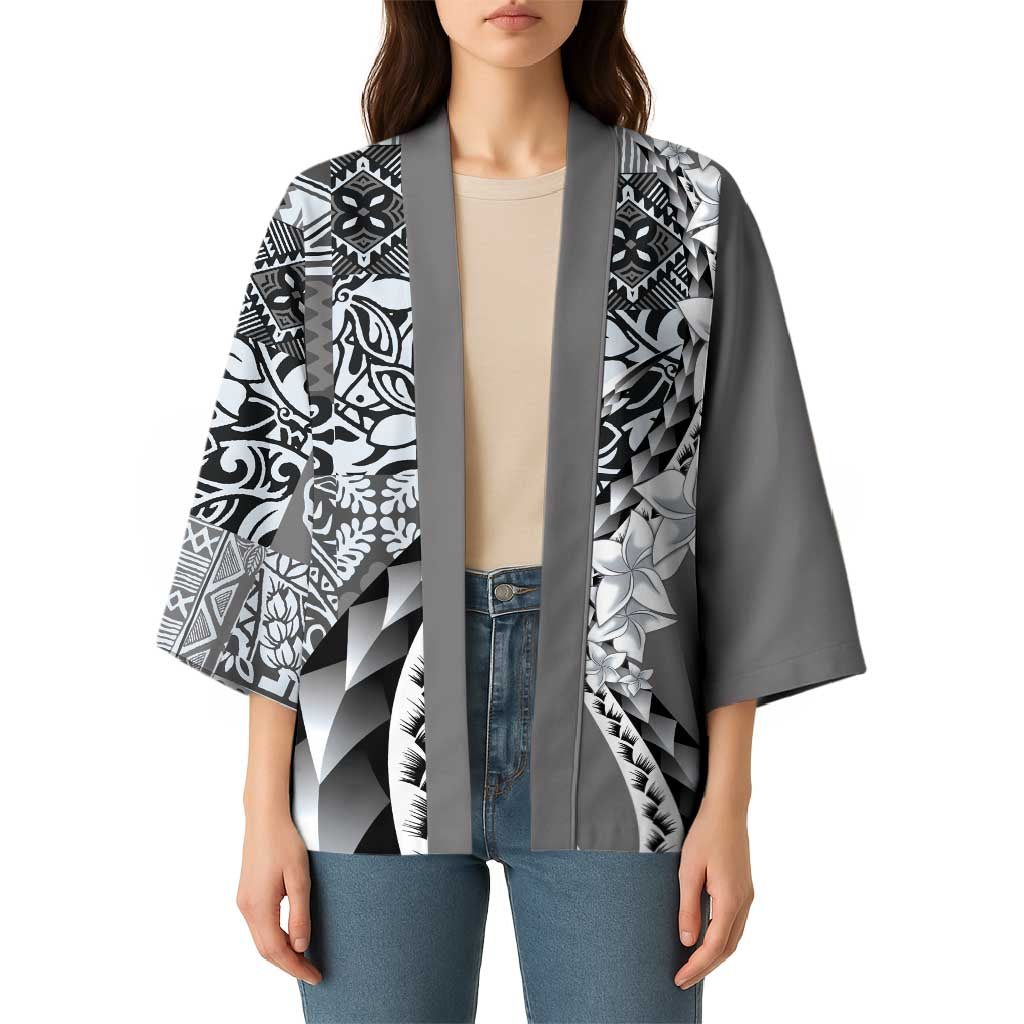 Aloha Vintage Plumeria Hawaiian Tapa Pattern Kimono Gray Hawaiian Tapa Pattern - Polynesian Pride
