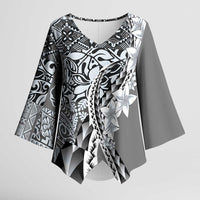 Aloha Vintage Plumeria Hawaiian Tapa Pattern Kimono Sleeve Blouse Gray Hawaiian Tapa Pattern - Polynesian Pride