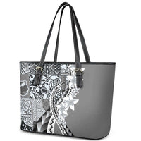 Aloha Vintage Plumeria Hawaiian Tapa Pattern Leather Tote Bag Gray Hawaiian Tapa Pattern - Polynesian Pride