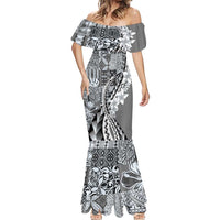 Aloha Vintage Plumeria Hawaiian Tapa Pattern Mermaid Dress Gray Hawaiian Tapa Pattern - Polynesian Pride