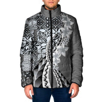 Aloha Vintage Plumeria Hawaiian Tapa Pattern Padded Jacket Gray Hawaiian Tapa Pattern - Polynesian Pride