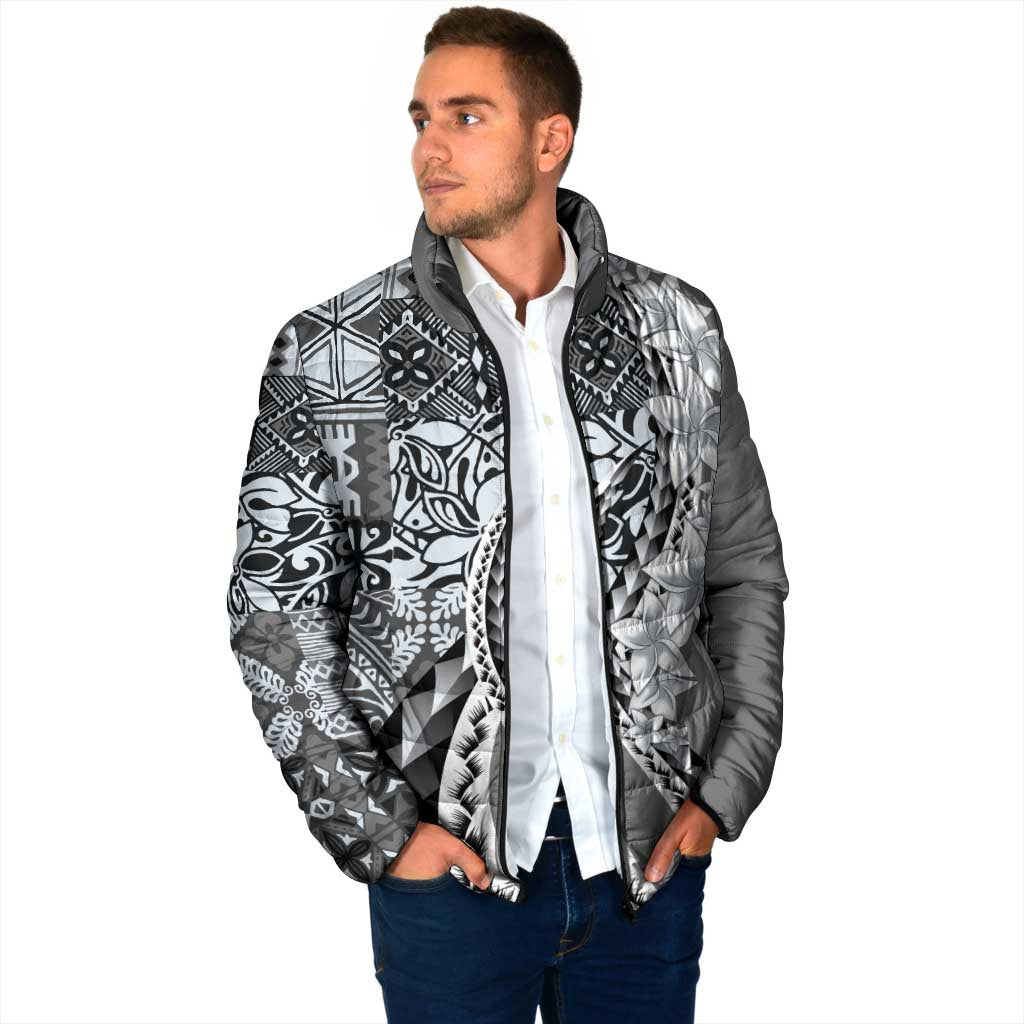 Aloha Vintage Plumeria Hawaiian Tapa Pattern Padded Jacket Gray Hawaiian Tapa Pattern - Polynesian Pride