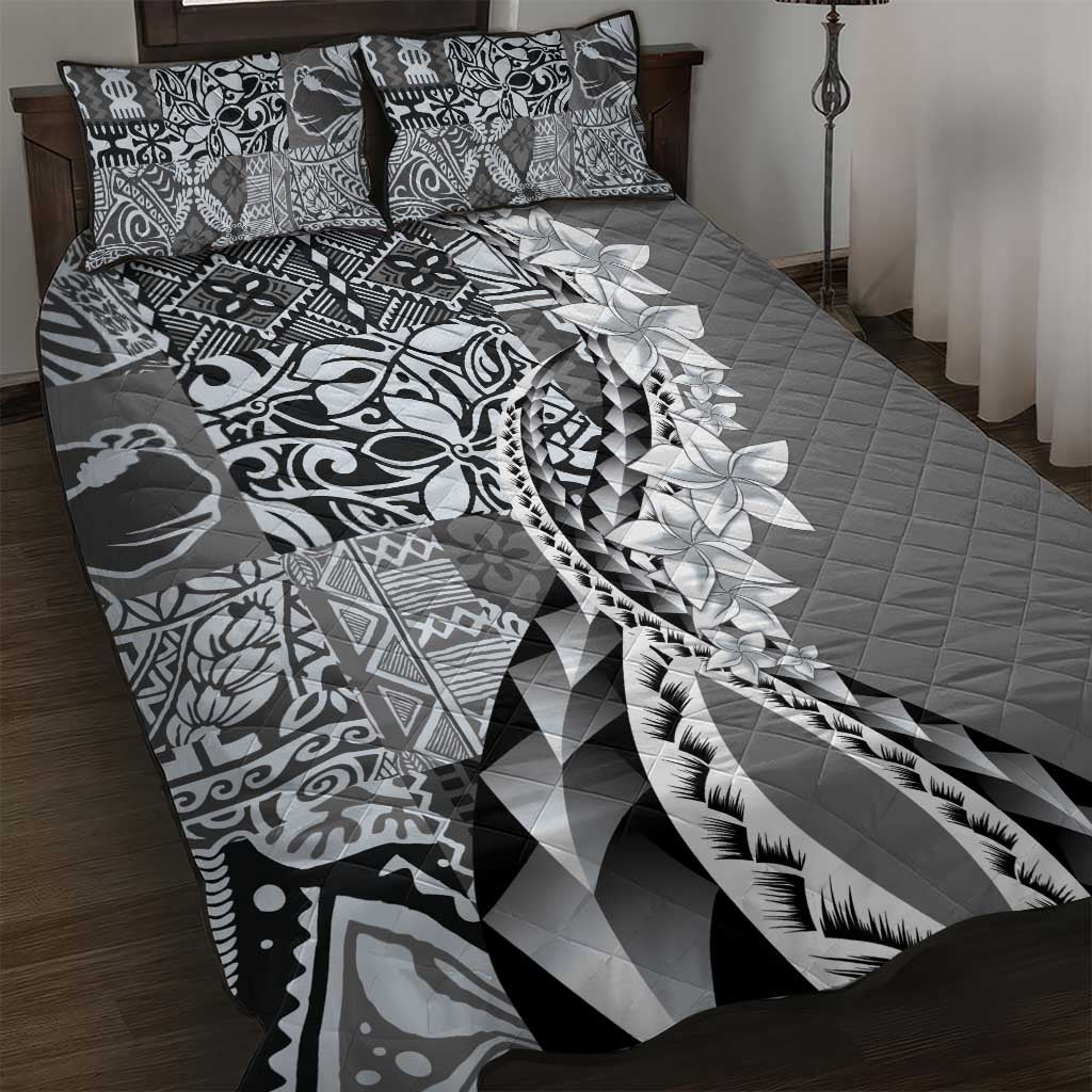 Aloha Vintage Plumeria Hawaiian Tapa Pattern Quilt Bed Set Gray Hawaiian Tapa Pattern - Polynesian Pride