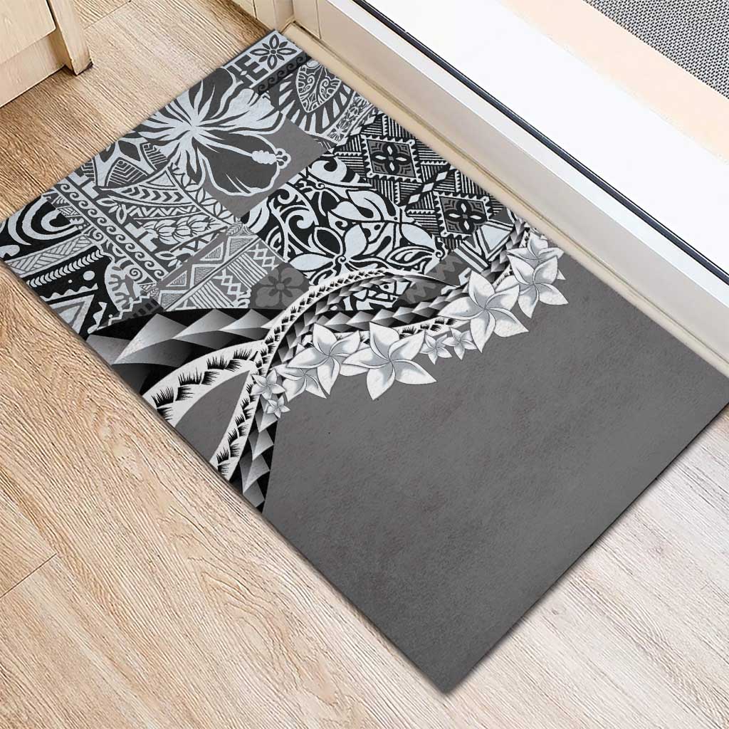 Aloha Vintage Plumeria Hawaiian Tapa Pattern Rubber Doormat Gray Hawaiian Tapa Pattern - Polynesian Pride