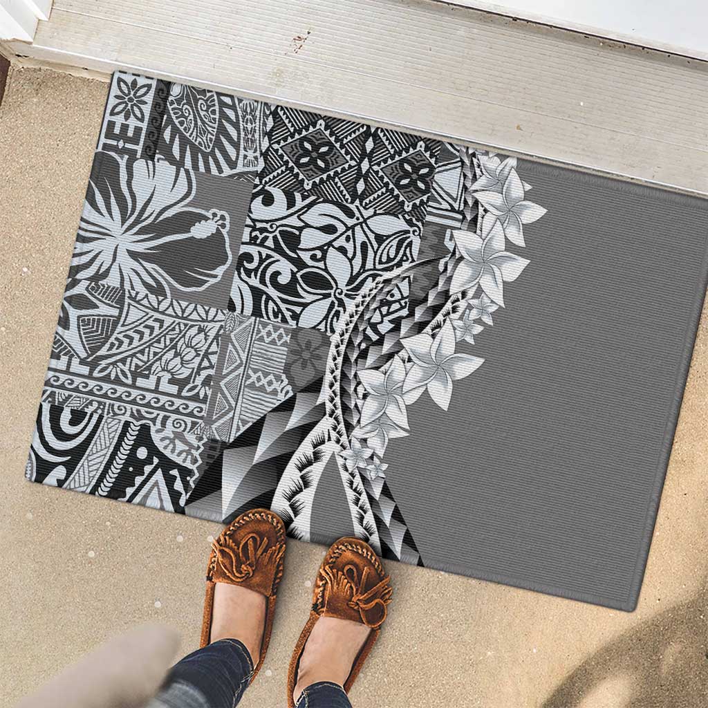 Aloha Vintage Plumeria Hawaiian Tapa Pattern Rubber Doormat Gray Hawaiian Tapa Pattern - Polynesian Pride