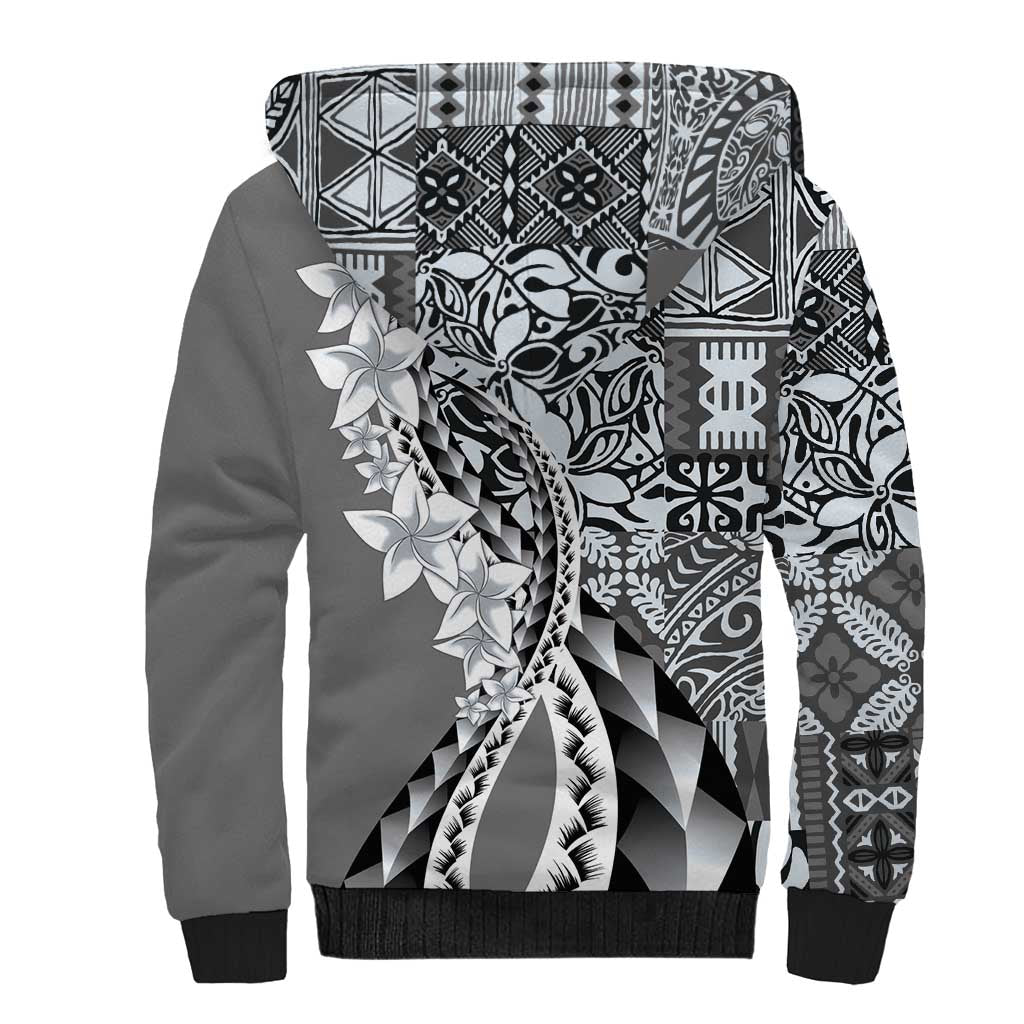 Aloha Vintage Plumeria Hawaiian Tapa Pattern Sherpa Hoodie Gray Hawaiian Tapa Pattern - Polynesian Pride