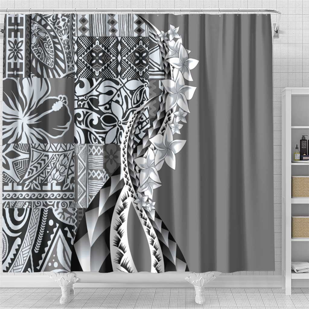 Aloha Vintage Plumeria Hawaiian Tapa Pattern Shower Curtain Gray Hawaiian Tapa Pattern - Polynesian Pride