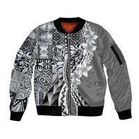 Aloha Vintage Plumeria Hawaiian Tapa Pattern Sleeve Zip Bomber Jacket Gray Hawaiian Tapa Pattern - Polynesian Pride