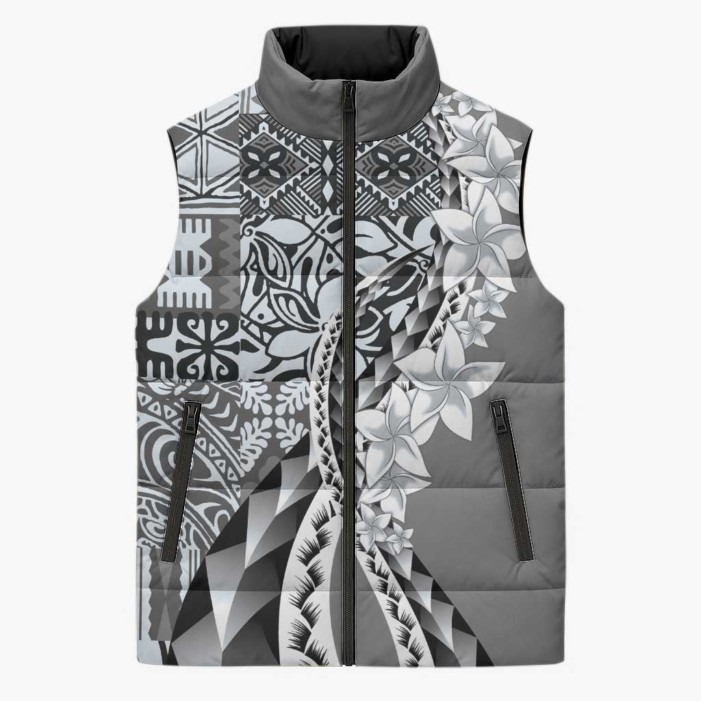 Aloha Vintage Plumeria Hawaiian Tapa Pattern Sleeveless Puffer Jacket Gray Hawaiian Tapa Pattern - Polynesian Pride
