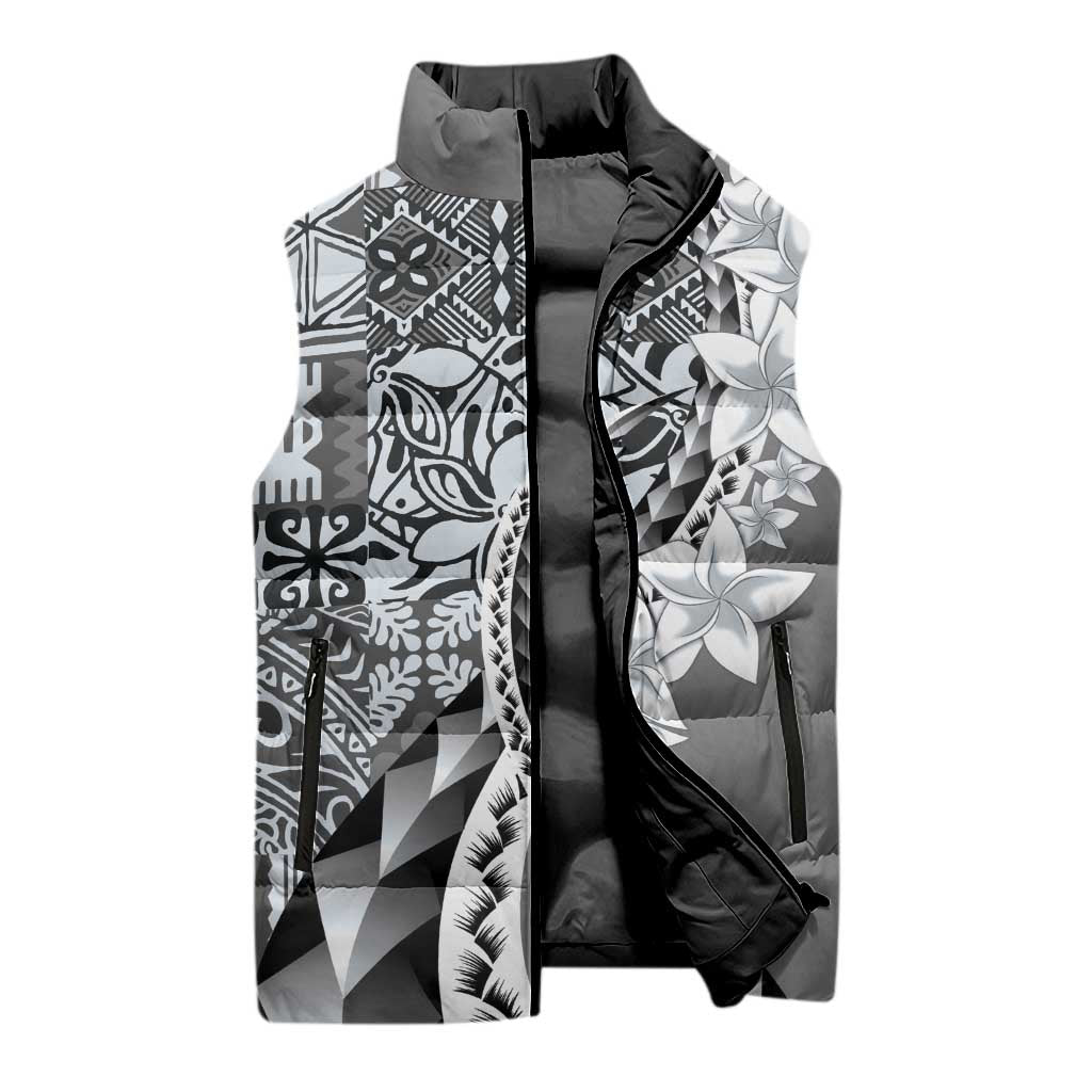 Aloha Vintage Plumeria Hawaiian Tapa Pattern Sleeveless Puffer Jacket Gray Hawaiian Tapa Pattern - Polynesian Pride
