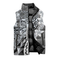 Aloha Vintage Plumeria Hawaiian Tapa Pattern Sleeveless Puffer Jacket Gray Hawaiian Tapa Pattern - Polynesian Pride