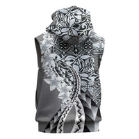 Aloha Vintage Plumeria Hawaiian Tapa Pattern Sleeveless Zip Hoodie Gray Hawaiian Tapa Pattern LT9