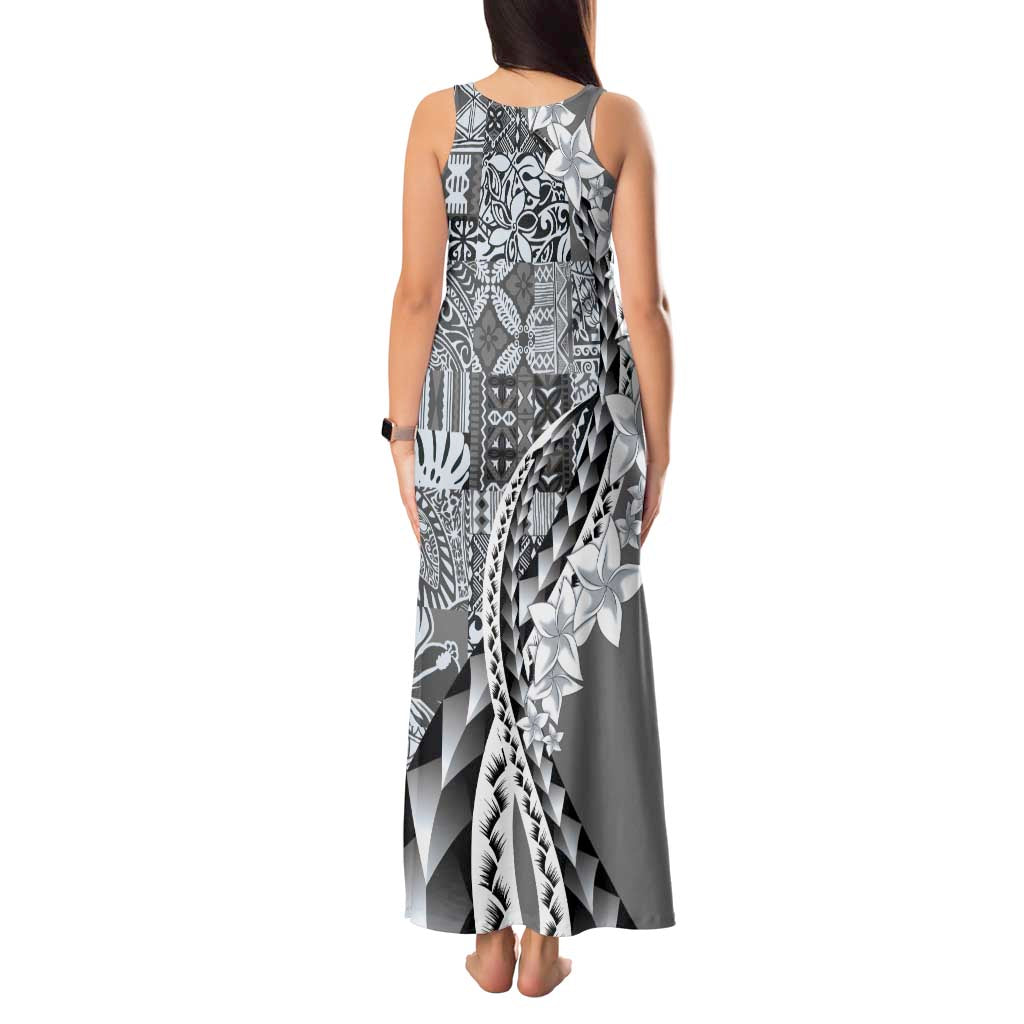 Aloha Vintage Plumeria Hawaiian Tapa Pattern Tank Maxi Dress Gray Hawaiian Tapa Pattern - Polynesian Pride