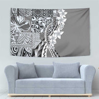 Aloha Vintage Plumeria Hawaiian Tapa Pattern Tapestry Gray Hawaiian Tapa Pattern - Polynesian Pride