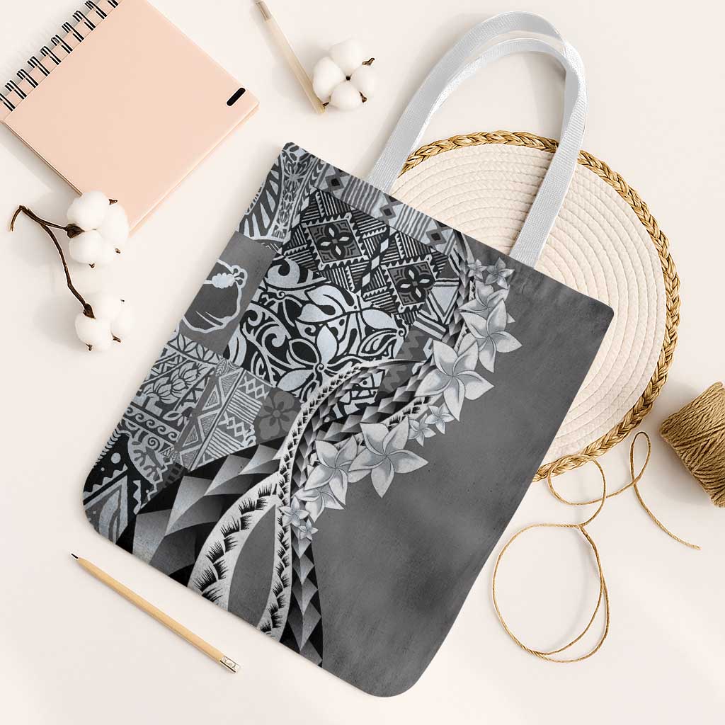 Aloha Vintage Plumeria Hawaiian Tapa Pattern Tote Bag Gray Hawaiian Tapa Pattern - Polynesian Pride