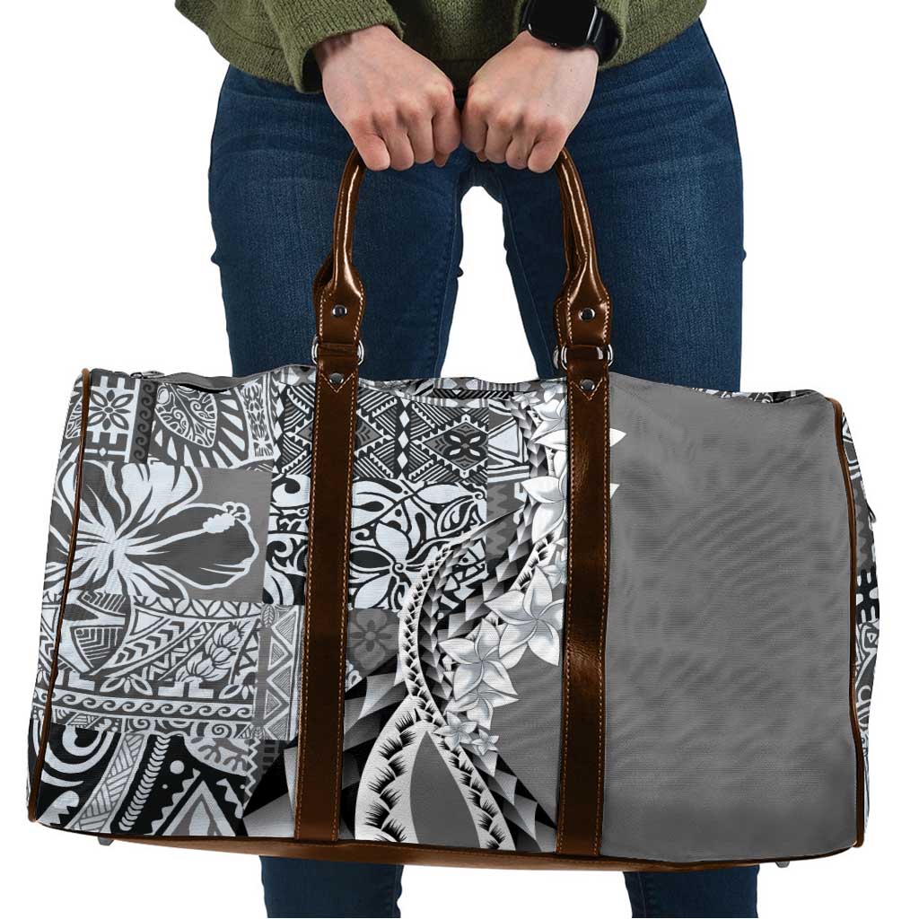 Aloha Vintage Plumeria Hawaiian Tapa Pattern Travel Bag Gray Hawaiian Tapa Pattern - Polynesian Pride