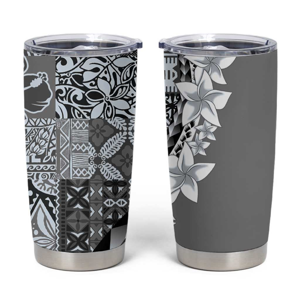 Aloha Vintage Plumeria Hawaiian Tapa Pattern Tumbler Cup Gray Hawaiian Tapa Pattern - Polynesian Pride