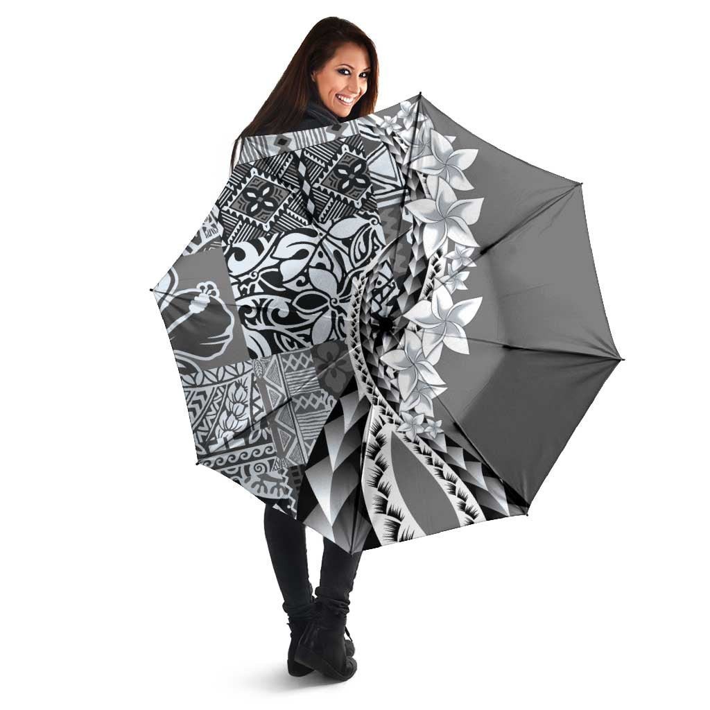 Aloha Vintage Plumeria Hawaiian Tapa Pattern Umbrella Gray Hawaiian Tapa Pattern - Polynesian Pride