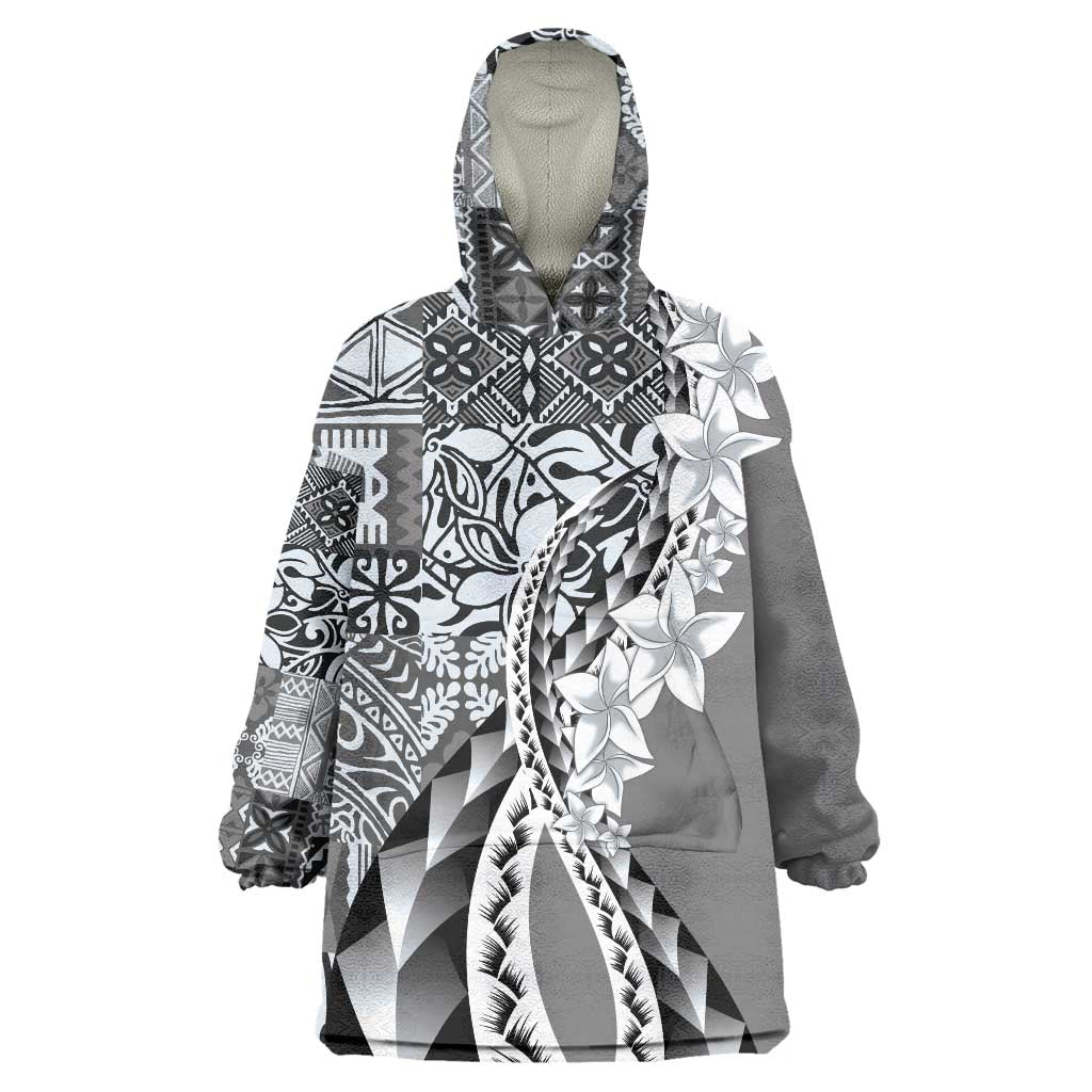 Aloha Vintage Plumeria Hawaiian Tapa Pattern Wearable Blanket Hoodie Gray Hawaiian Tapa Pattern - Polynesian Pride