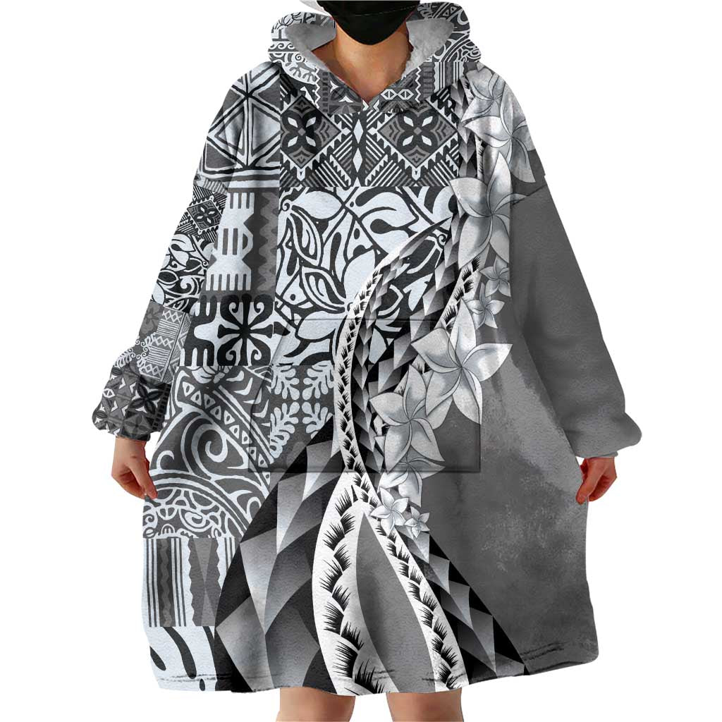 Aloha Vintage Plumeria Hawaiian Tapa Pattern Wearable Blanket Hoodie Gray Hawaiian Tapa Pattern - Polynesian Pride