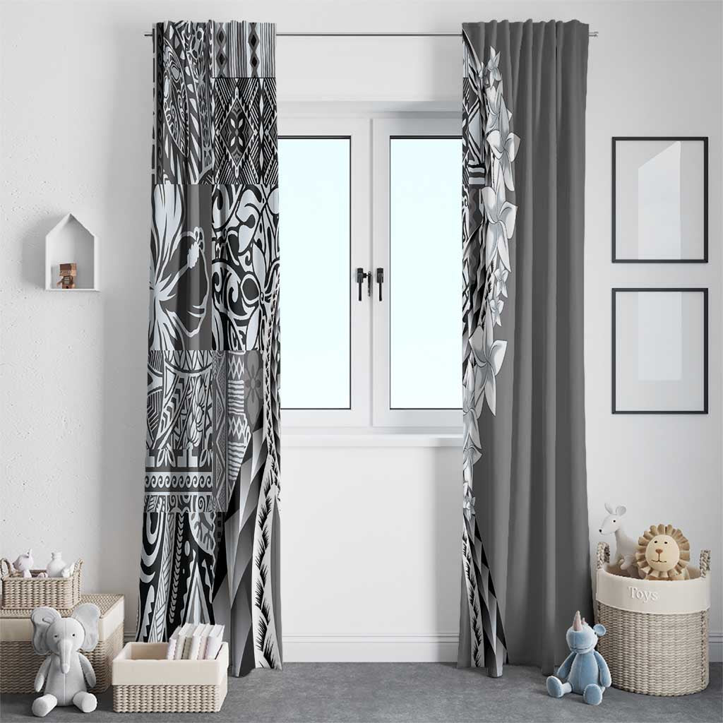 Aloha Vintage Plumeria Hawaiian Tapa Pattern Window Curtain Gray Hawaiian Tapa Pattern - Polynesian Pride