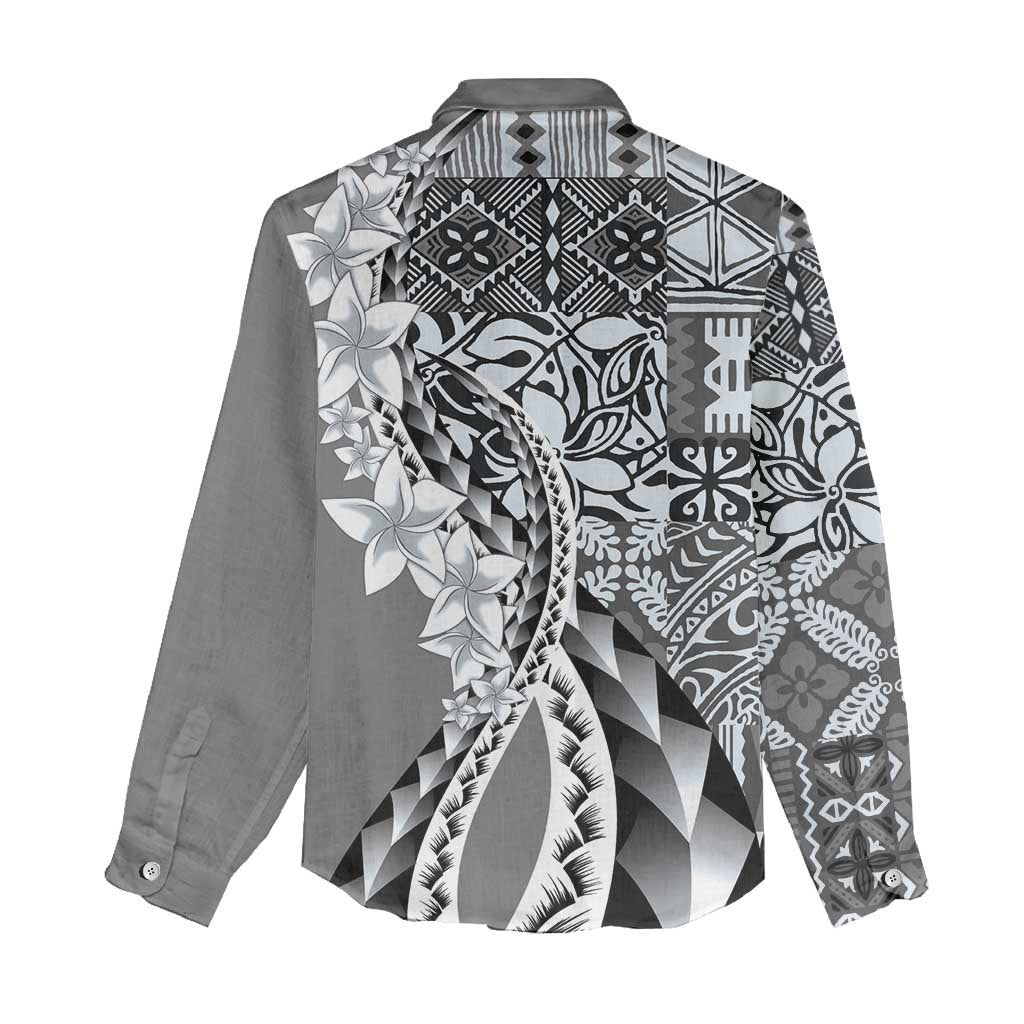 Aloha Vintage Plumeria Hawaiian Tapa Pattern Women Casual Shirt Gray Hawaiian Tapa Pattern - Polynesian Pride