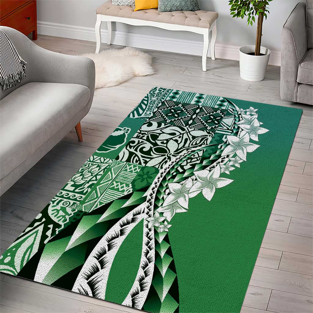 Aloha Vintage Plumeria Hawaiian Tapa Pattern Area Rug Green Hawaiian Tapa Pattern - Polynesian Pride